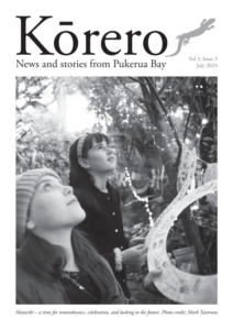 Screen grab of cover of Juy 2023 issue of Korero. Picture shows two girls looking at some lights among trees